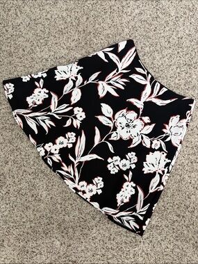 WHBM Black Floral A-Line Skirt